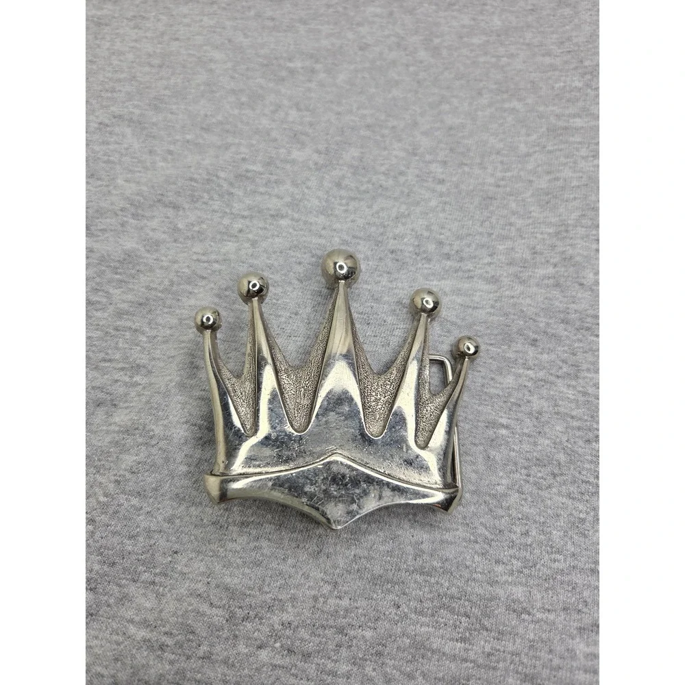 Vintage Large Crown King Queen Silver Tone Novelty Belt Buckle